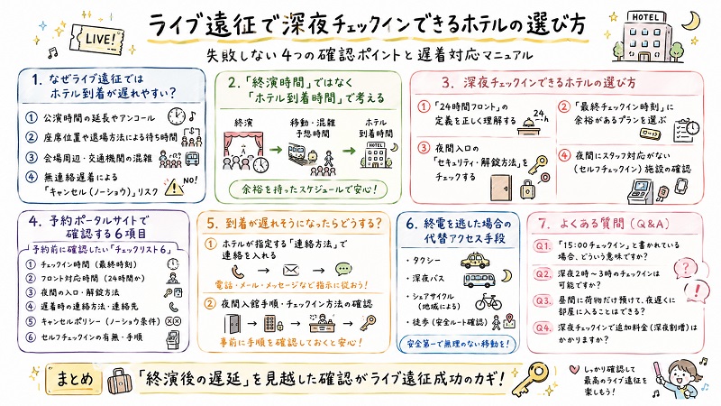 深夜チェックインできるホテルの選び方のグラレコ